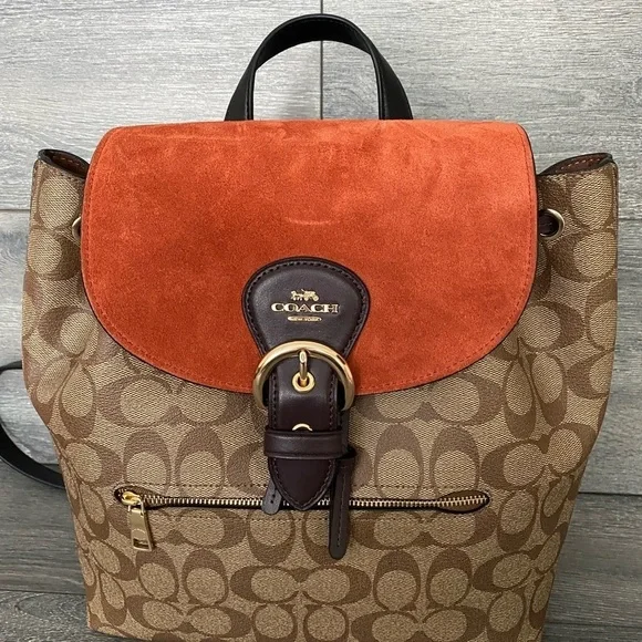 Coach Suede Kleo khaki multi backpack bagwomen signature - Picture 4 of 13